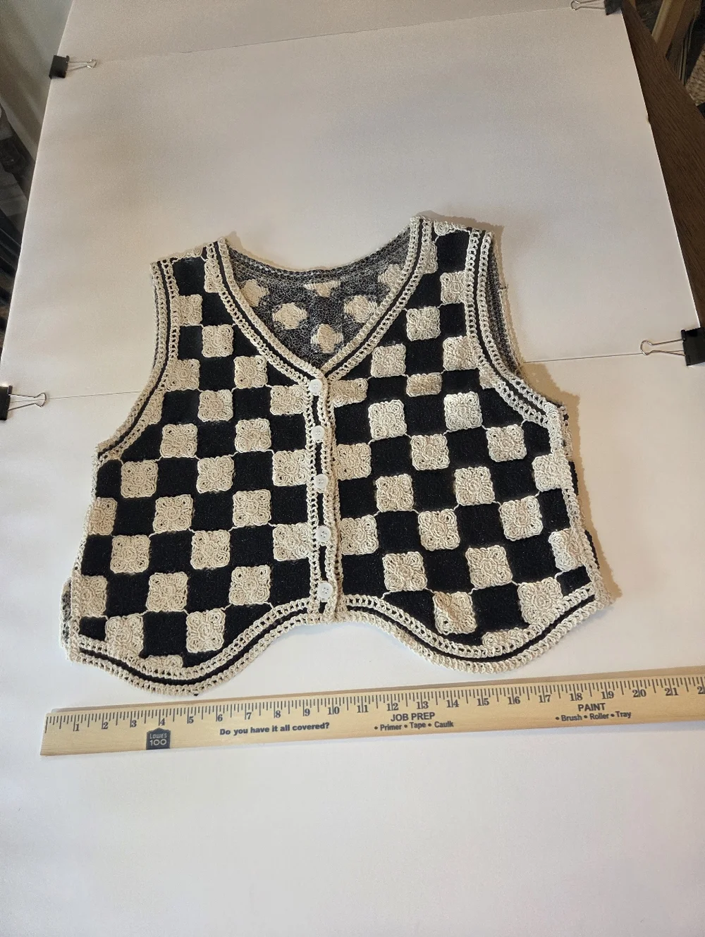 Crochet Checkerboard Vest - Black & Cream - Picture 8 of 11